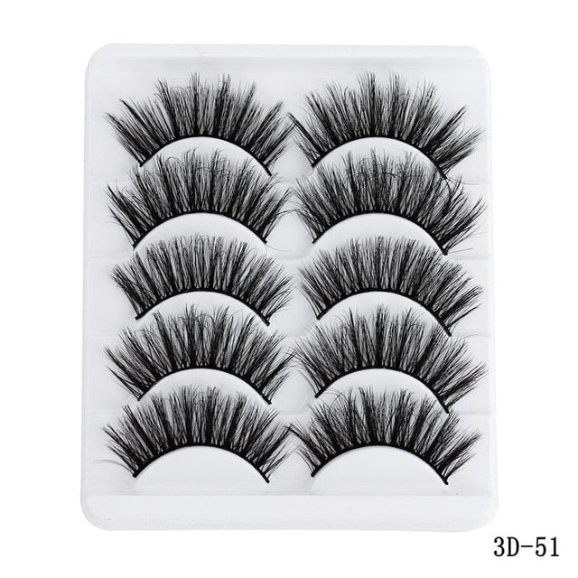 5 Pairs Multipack 5D Soft Mink Hair False Eyelashes Handmade Wispy Fluffy Long Lashes Nature Eye Makeup Tools Faux Eye Lashes