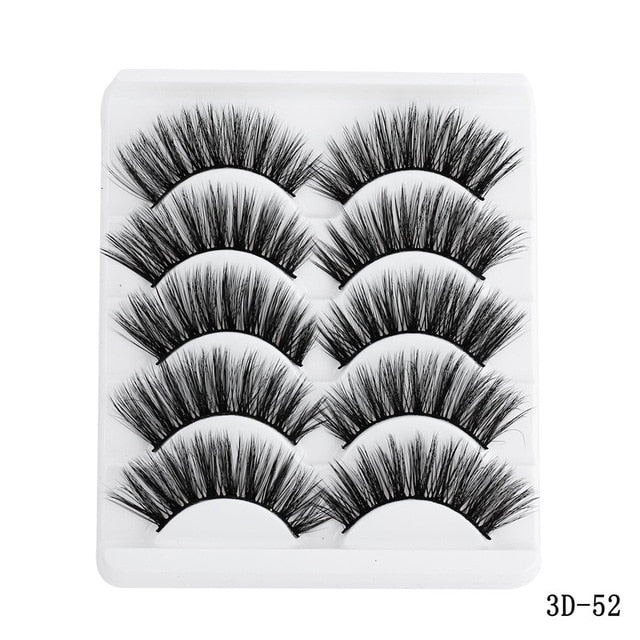 5 Pairs Multipack 5D Soft Mink Hair False Eyelashes Handmade Wispy Fluffy Long Lashes Nature Eye Makeup Tools Faux Eye Lashes