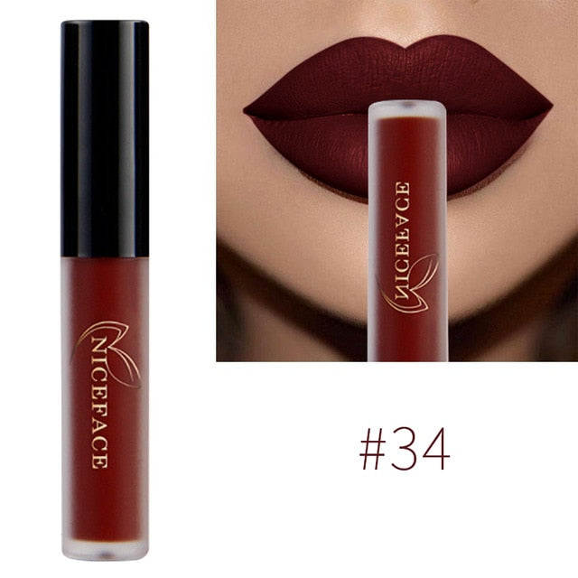 NICEFACE Lip Gloss 34 Colors Nude Matte Liquid Lipstick Mate Waterproof Long Lasting Moisturizing Lipgloss Lip Makeup Cosmetics