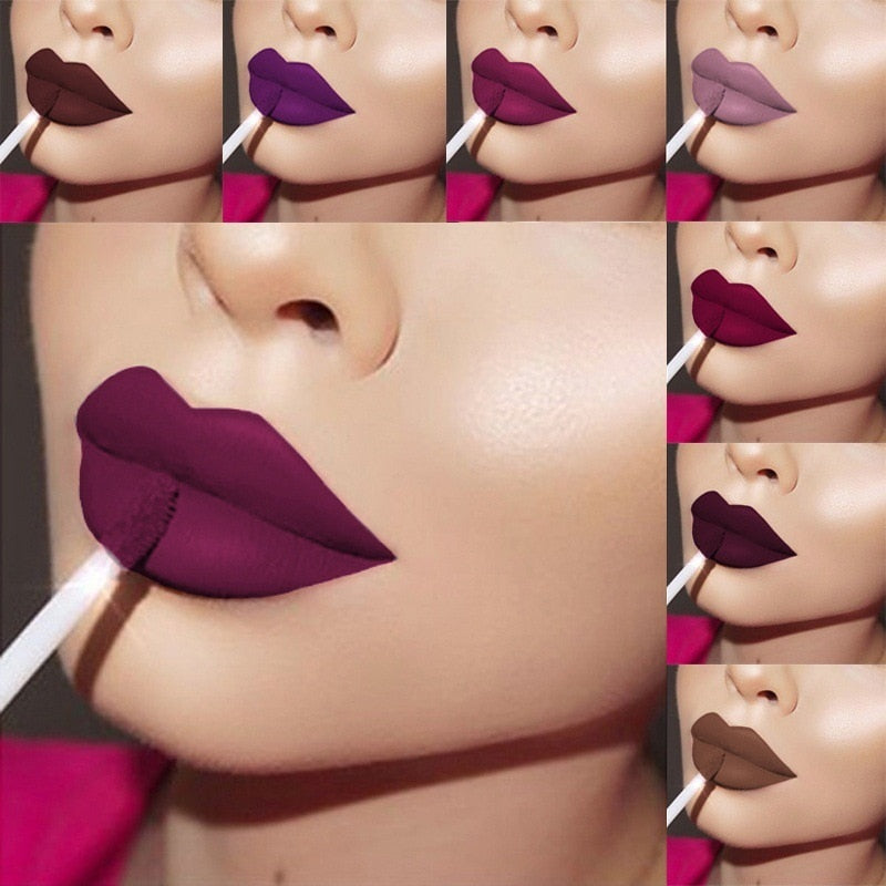 New 24 Color Liquid Lipstick Matte Makeup Waterproof Red Lip Long Lasting Gloss Mate Black Lip Stick Matte Liquid Lipsticks