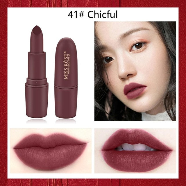 Miss Rose matte lipstick sexy red dark vampire Jujube red lipstick waterpoof long lasting 7 colors 3.8 brown lipstick MS058