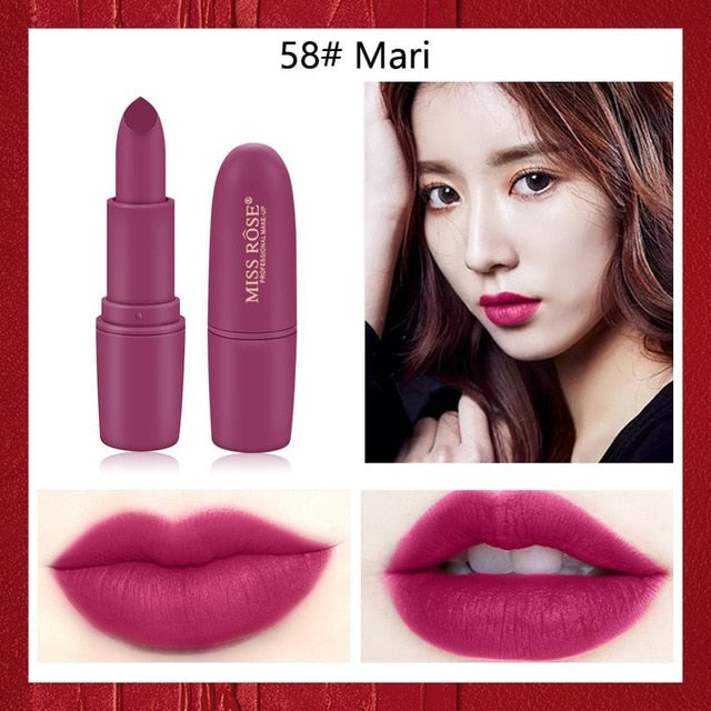 Miss Rose matte lipstick sexy red dark vampire Jujube red lipstick waterpoof long lasting 7 colors 3.8 brown lipstick MS058