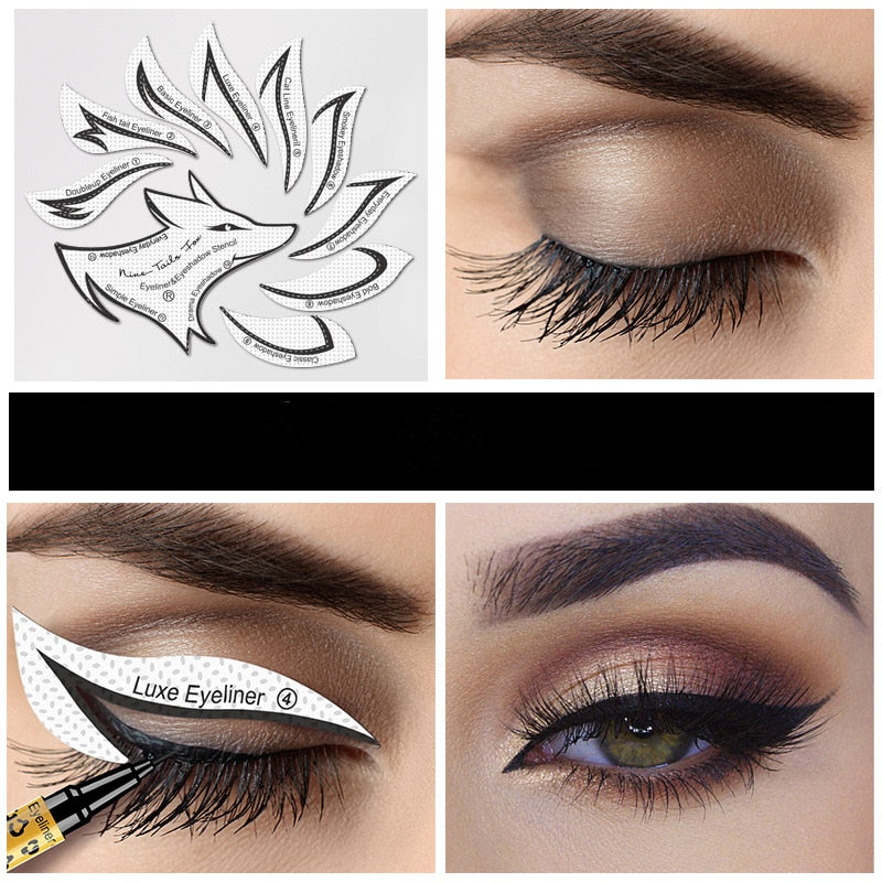 10pcs Eye Makeup Stencils Winged Eyeliner Stencil Template Shaping Tools Eyebrows Eye Shadow Makeup Template Tool stickers Card