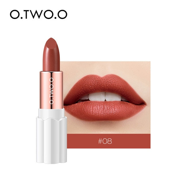 O.TWO.O Semi Velvet Lipstick Nude Rich Color Waterproof Moisturizing Long Lasting Lightweight Lips Makuep 12 Colors