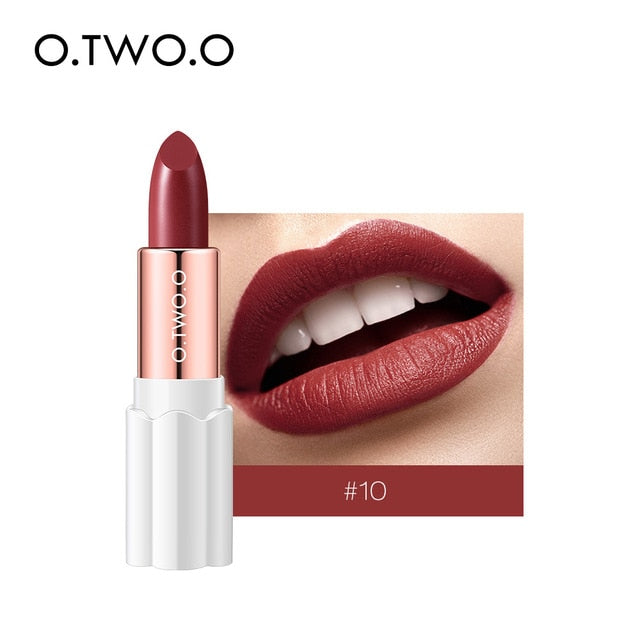 O.TWO.O Semi Velvet Lipstick Nude Rich Color Waterproof Moisturizing Long Lasting Lightweight Lips Makuep 12 Colors