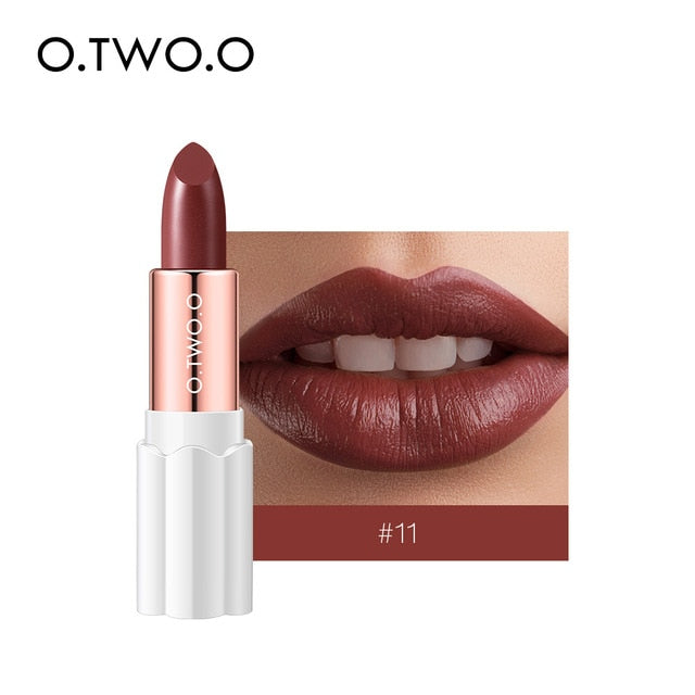 O.TWO.O Semi Velvet Lipstick Nude Rich Color Waterproof Moisturizing Long Lasting Lightweight Lips Makuep 12 Colors