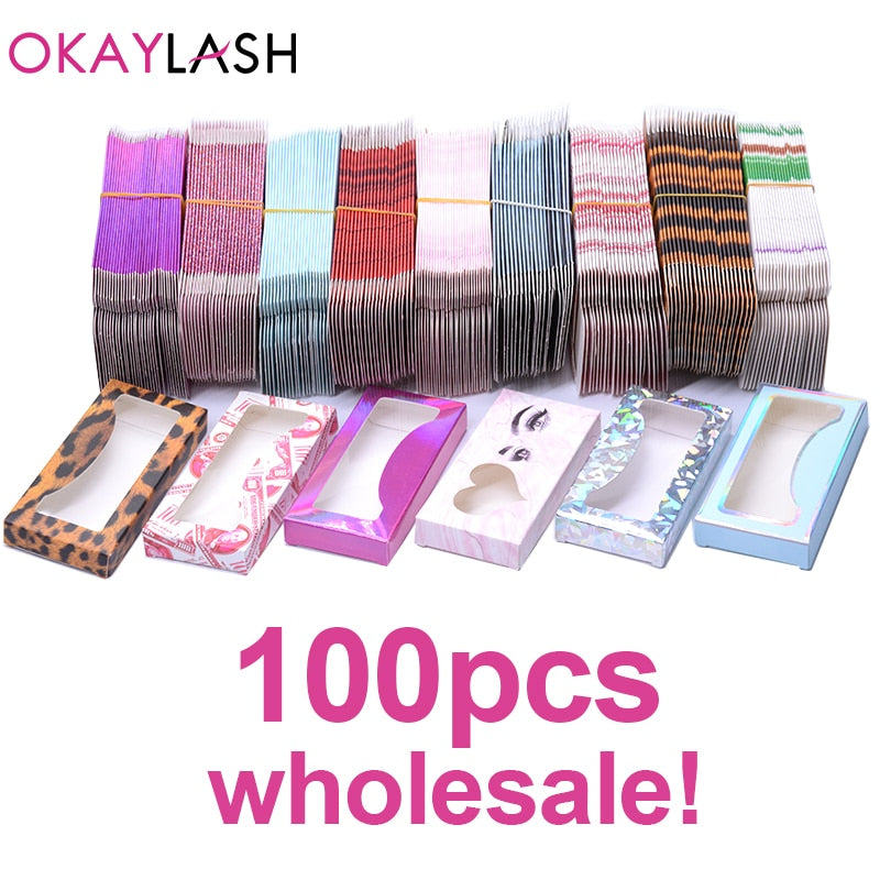 OKAYLASH Newes 50/100pcs Carton Paper Packing Box  for 25mm long EyeLash Wholesale Bulk Cheap Pretty Lashes Storage Packaging