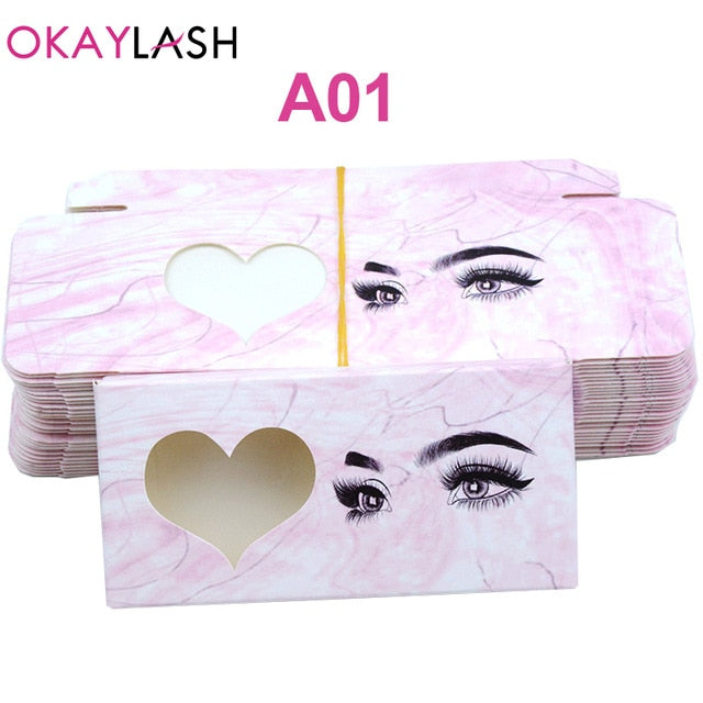 OKAYLASH Newes 50/100pcs Carton Paper Packing Box  for 25mm long EyeLash Wholesale Bulk Cheap Pretty Lashes Storage Packaging