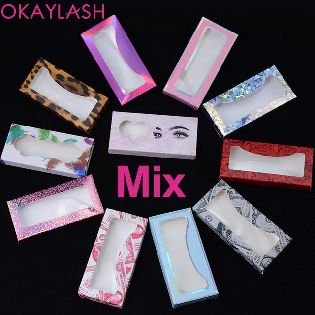 OKAYLASH Newes 50/100pcs Carton Paper Packing Box  for 25mm long EyeLash Wholesale Bulk Cheap Pretty Lashes Storage Packaging