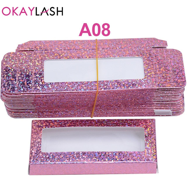 OKAYLASH Newes 50/100pcs Carton Paper Packing Box  for 25mm long EyeLash Wholesale Bulk Cheap Pretty Lashes Storage Packaging