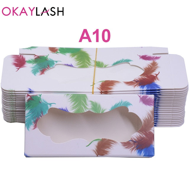 OKAYLASH Newes 50/100pcs Carton Paper Packing Box  for 25mm long EyeLash Wholesale Bulk Cheap Pretty Lashes Storage Packaging