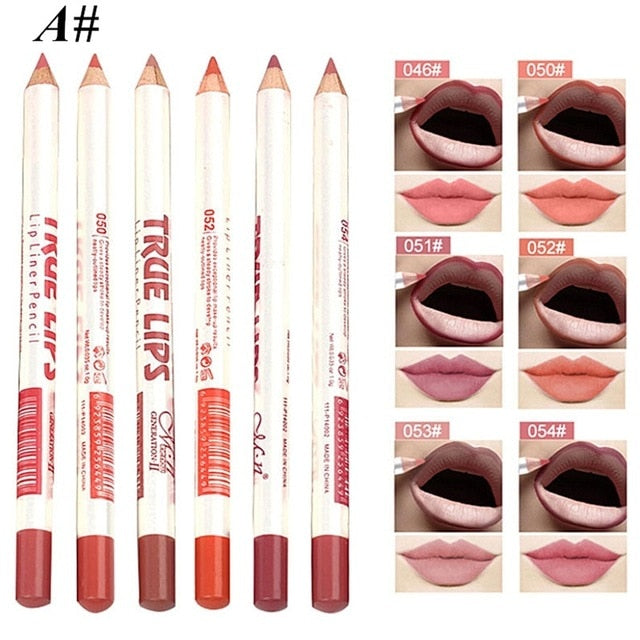 6Pcs/set Cosmetic Professional Wood Lipliner Waterproof Lady Charming Lip Liner Soft Pencil Contour Makeup Lipstick Tool