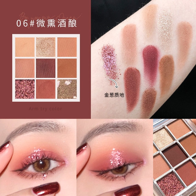 Miss Lara 9 Color Glitter Matte Eyeshadow Palette Makeup Glitter Pigment Smoky Eyeshadow Palette Waterproof Cosmetics