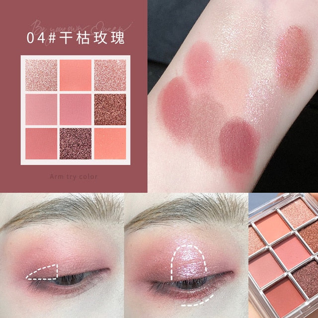 Miss Lara 9 Color Glitter Matte Eyeshadow Palette Makeup Glitter Pigment Smoky Eyeshadow Palette Waterproof Cosmetics