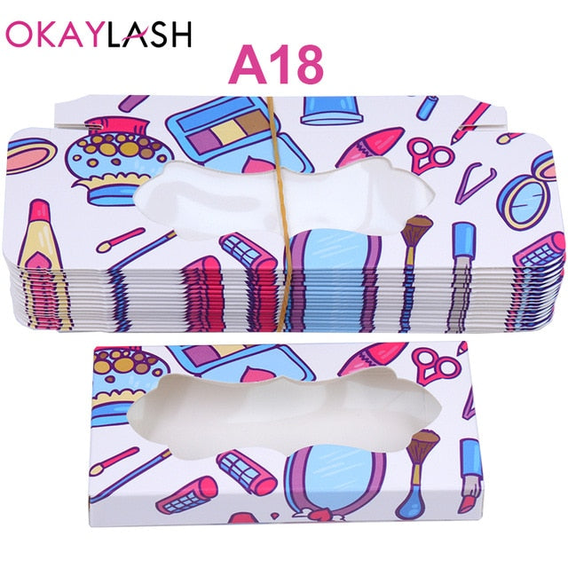 OKAYLASH Newes 50/100pcs Carton Paper Packing Box  for 25mm long EyeLash Wholesale Bulk Cheap Pretty Lashes Storage Packaging