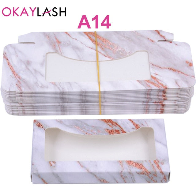 OKAYLASH Newes 50/100pcs Carton Paper Packing Box  for 25mm long EyeLash Wholesale Bulk Cheap Pretty Lashes Storage Packaging