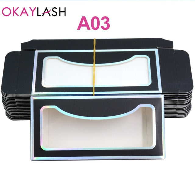 OKAYLASH Newes 50/100pcs Carton Paper Packing Box  for 25mm long EyeLash Wholesale Bulk Cheap Pretty Lashes Storage Packaging