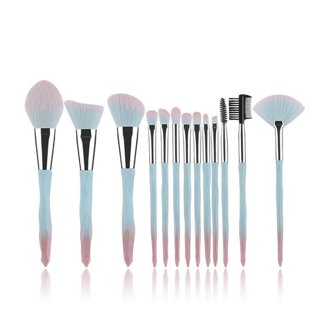 FLD 10Pcs Crystal Makeup Brushes Set Powder Foundation Fan Brush Eye Shadow Eyebrow Professional Blush Makeup Brush Tools