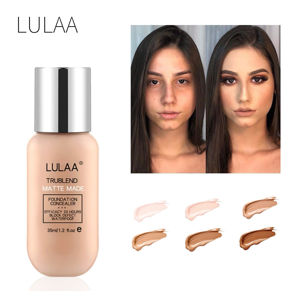 LULAA 35ml Base Makeup Foundation Long-lasting Full Coverage Face Concealer Matte Cushion Liquid Foundation Korean Cosmetic