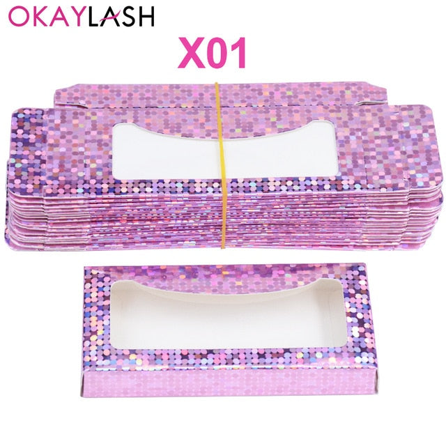 OKAYLASH Newes 50/100pcs Carton Paper Packing Box  for 25mm long EyeLash Wholesale Bulk Cheap Pretty Lashes Storage Packaging