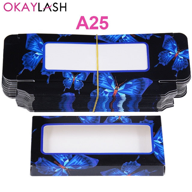 OKAYLASH Newes 50/100pcs Carton Paper Packing Box  for 25mm long EyeLash Wholesale Bulk Cheap Pretty Lashes Storage Packaging