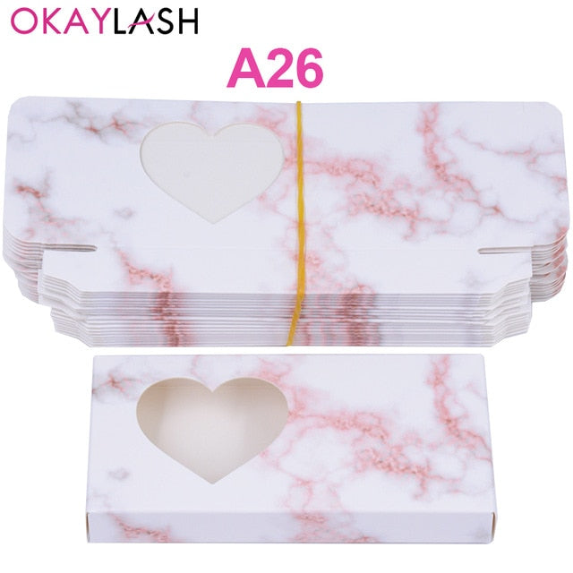 OKAYLASH Newes 50/100pcs Carton Paper Packing Box  for 25mm long EyeLash Wholesale Bulk Cheap Pretty Lashes Storage Packaging