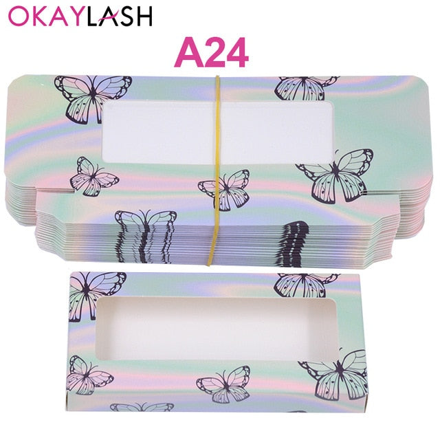 OKAYLASH Newes 50/100pcs Carton Paper Packing Box  for 25mm long EyeLash Wholesale Bulk Cheap Pretty Lashes Storage Packaging