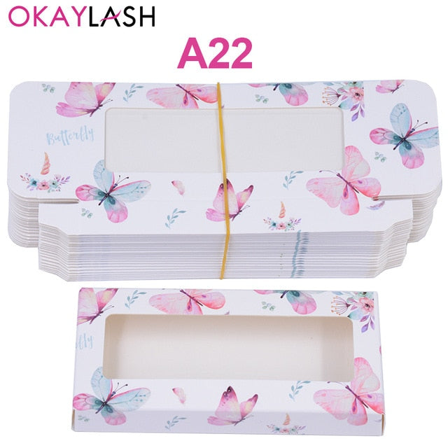 OKAYLASH Newes 50/100pcs Carton Paper Packing Box  for 25mm long EyeLash Wholesale Bulk Cheap Pretty Lashes Storage Packaging