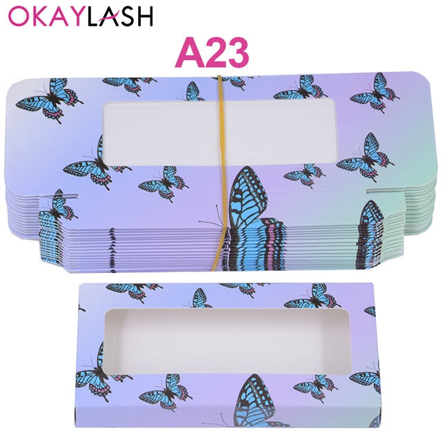 OKAYLASH Newes 50/100pcs Carton Paper Packing Box  for 25mm long EyeLash Wholesale Bulk Cheap Pretty Lashes Storage Packaging