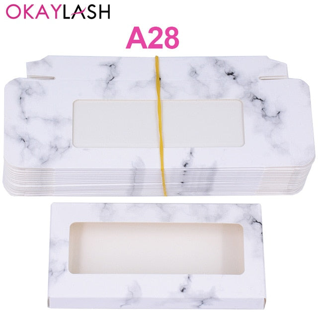 OKAYLASH Newes 50/100pcs Carton Paper Packing Box  for 25mm long EyeLash Wholesale Bulk Cheap Pretty Lashes Storage Packaging