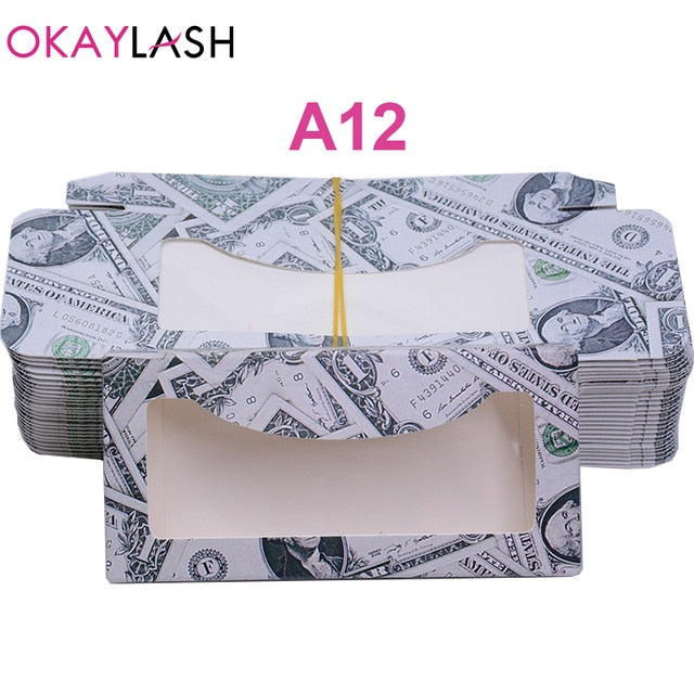 OKAYLASH Newes 50/100pcs Carton Paper Packing Box  for 25mm long EyeLash Wholesale Bulk Cheap Pretty Lashes Storage Packaging