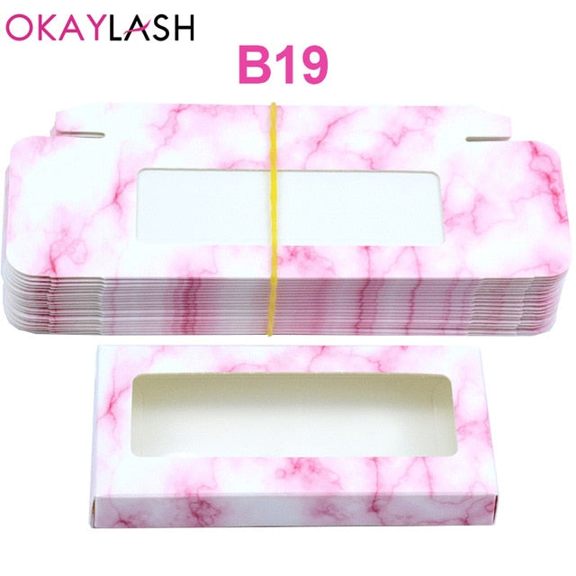 OKAYLASH Newes 50/100pcs Carton Paper Packing Box  for 25mm long EyeLash Wholesale Bulk Cheap Pretty Lashes Storage Packaging