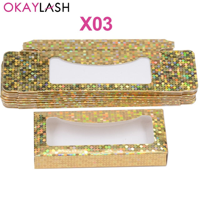 OKAYLASH Newes 50/100pcs Carton Paper Packing Box  for 25mm long EyeLash Wholesale Bulk Cheap Pretty Lashes Storage Packaging