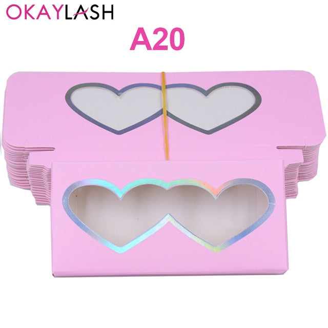 OKAYLASH Newes 50/100pcs Carton Paper Packing Box  for 25mm long EyeLash Wholesale Bulk Cheap Pretty Lashes Storage Packaging