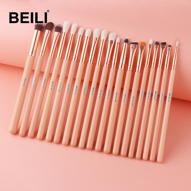 BEILI Black 15-18Pcs Makeup brushes Natural Goat Pony hair Eye shadow Blending Eyeliner Eyebrow Smokey shade brush set