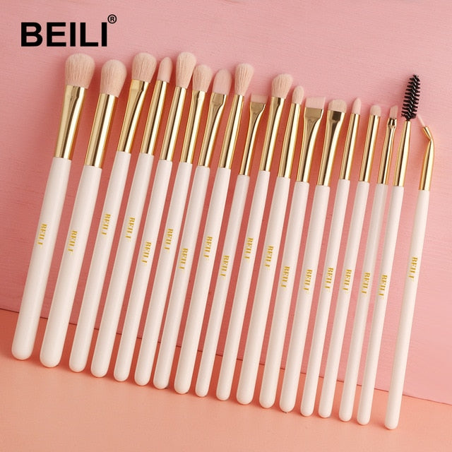 BEILI Black 15-18Pcs Makeup brushes Natural Goat Pony hair Eye shadow Blending Eyeliner Eyebrow Smokey shade brush set