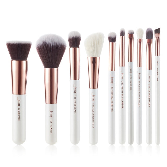 Jessup Makeup brushes set 6-25pcs Pearl White / Rose Gold Professional Make up brush Natural hair Foundation Powder Blushes