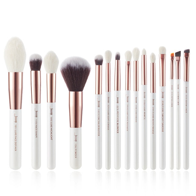 Jessup Makeup brushes set 6-25pcs Pearl White / Rose Gold Professional Make up brush Natural hair Foundation Powder Blushes