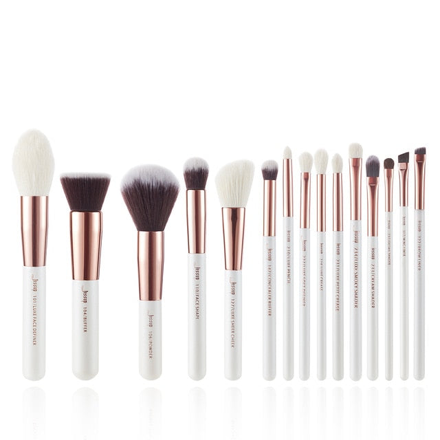 Jessup Makeup brushes set 6-25pcs Pearl White / Rose Gold Professional Make up brush Natural hair Foundation Powder Blushes