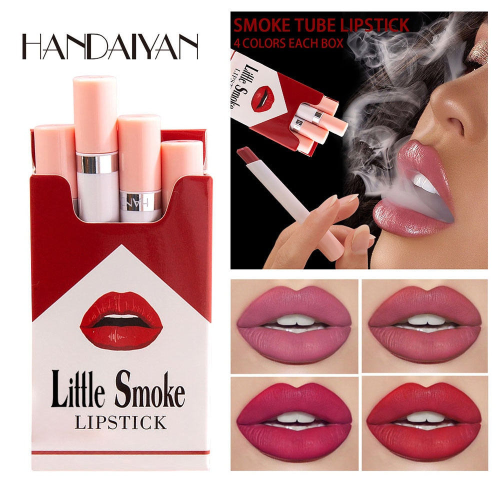 Creative Cigarette Lipstick 4PCS Set 12 Colors Velvet Matte Long Lasting Waterproof Lipstick Sexy Nude Non-Stick Cup Lips Makeup