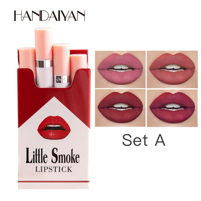 Creative Cigarette Lipstick 4PCS Set 12 Colors Velvet Matte Long Lasting Waterproof Lipstick Sexy Nude Non-Stick Cup Lips Makeup