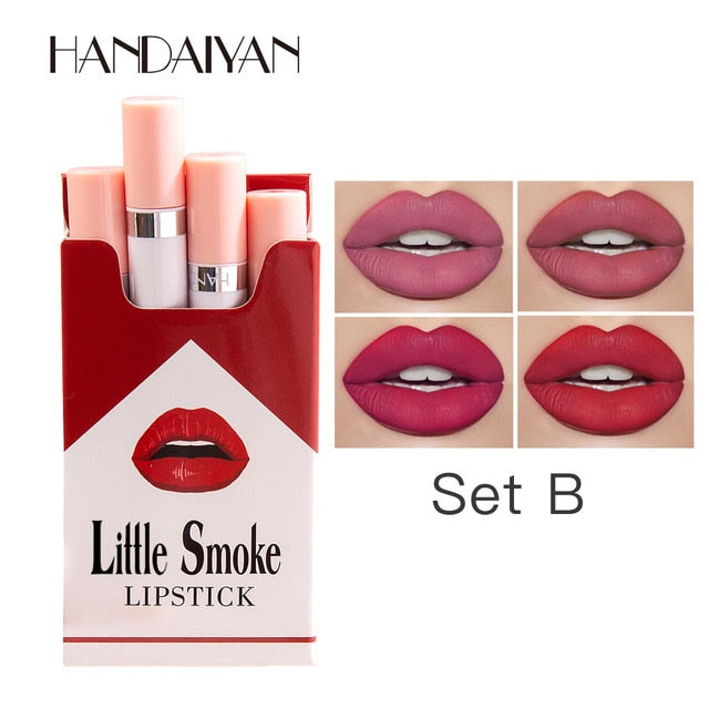 Creative Cigarette Lipstick 4PCS Set 12 Colors Velvet Matte Long Lasting Waterproof Lipstick Sexy Nude Non-Stick Cup Lips Makeup