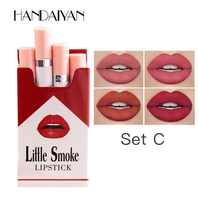 Creative Cigarette Lipstick 4PCS Set 12 Colors Velvet Matte Long Lasting Waterproof Lipstick Sexy Nude Non-Stick Cup Lips Makeup