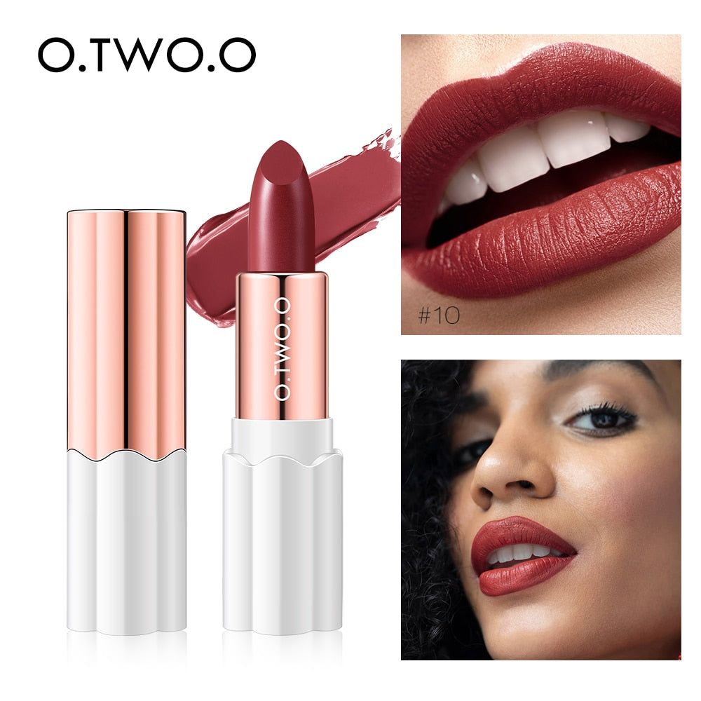 O.TWO.O Semi Velvet Lipstick Nude Rich Color Waterproof Moisturizing Long Lasting Lightweight Lips Makuep 12 Colors