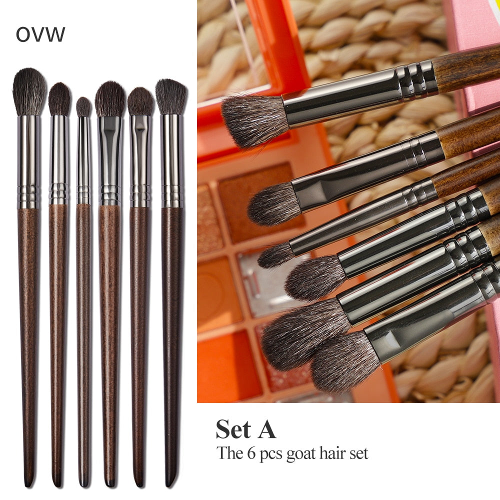 OVW Cosmetic 2/6 pcs Goat Hair Makeup Eye Shadow Brush Set Tool Ultra Soft Make Up Tapered Blender Diffuse Kit Cut Crease Brush